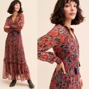 Anthropologie Marais Printed Floral Chiffon Maxi Dress With Slip - Small